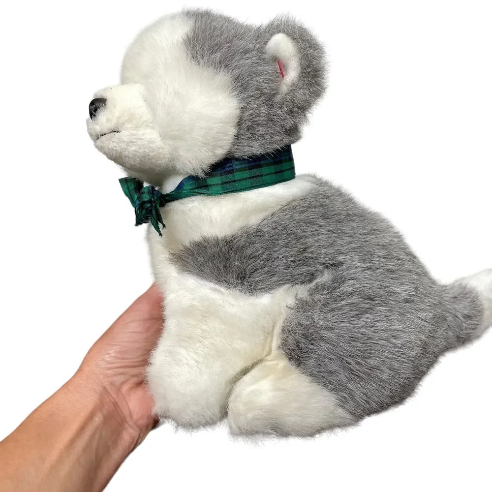 Vintage Ty Husky Puppy Dog Plush Sitting White Gray Stuffed Toy Blue Eyes Dakota